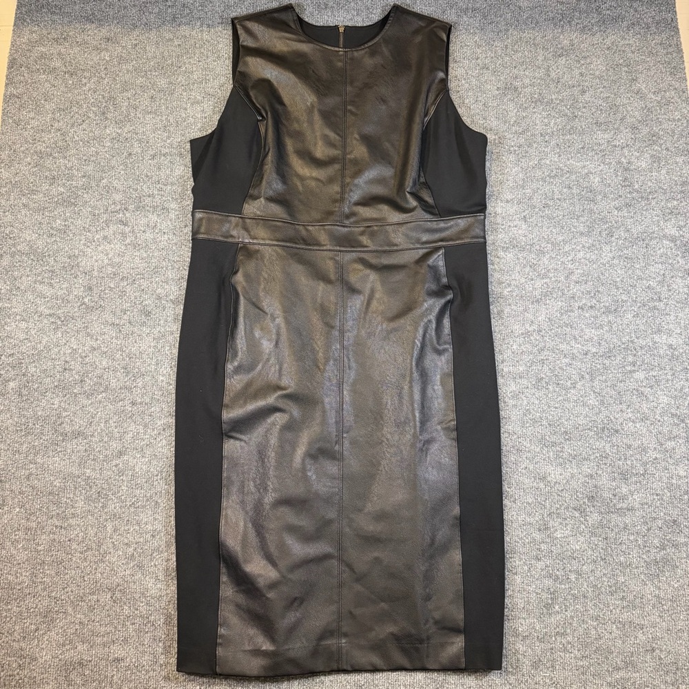 Spanx Womens Leather-Like Combo Fitted Sheath Dress Size 1X Luxe Black‎ NWOT